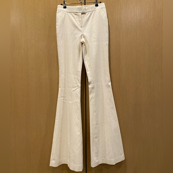 NWT RACHEL ZOE Ivory white cream chevron texture ultra flare slacks luxe size 2 - Picture 3 of 7